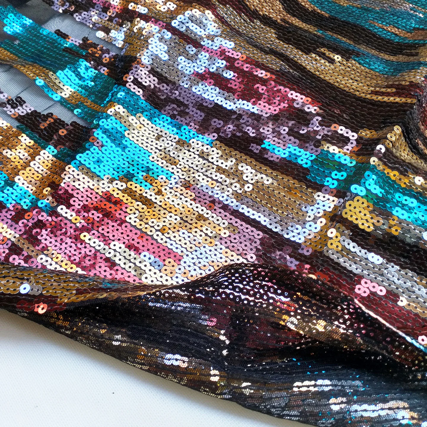 Französischer Paillettenstoff, glitzernde Pailletten, unregelmäßige Streifenstickerei, 1 Yard, Stoff für Abendkleider, schimmerndes Textilmaterial