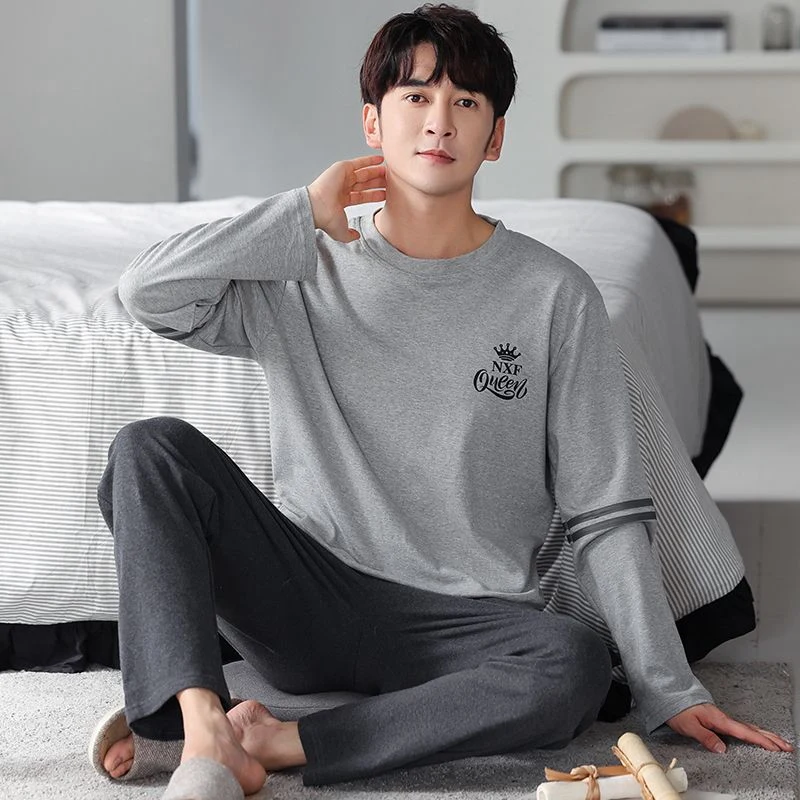 Autumn Long Sleeve Cotton Pajamas Sets for Men Korean Loose High Quality Sleepwear Pyjamas Male Homewear Home Clothes