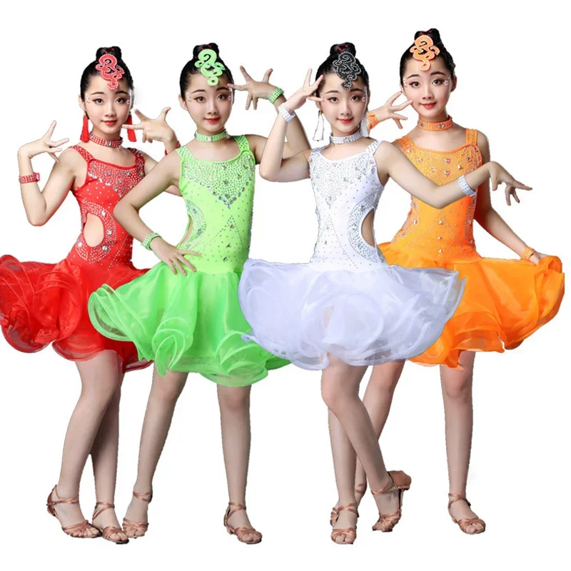 

Tassels Girls Ballroom Latin girl show Dance Clothes Kids Salsa Performance Costumes competition Girls Figure Skating Dress