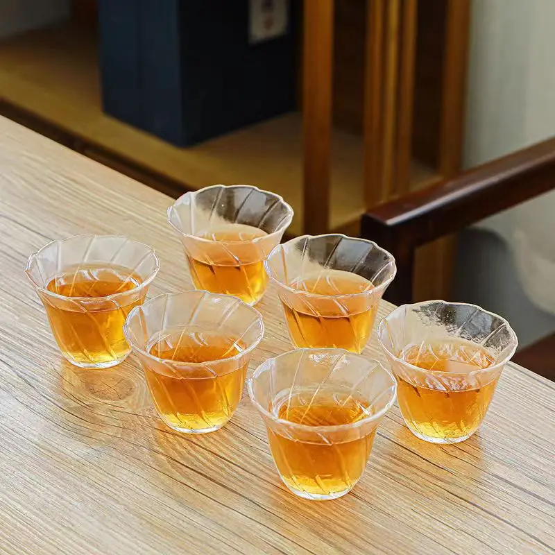 Exquisite Glass Flower Tea Cup Set 6pcs/set Coffee Cups Beautiful Tea Mugs Japanese Mug Teacups Porcelain Chinese Bowl
