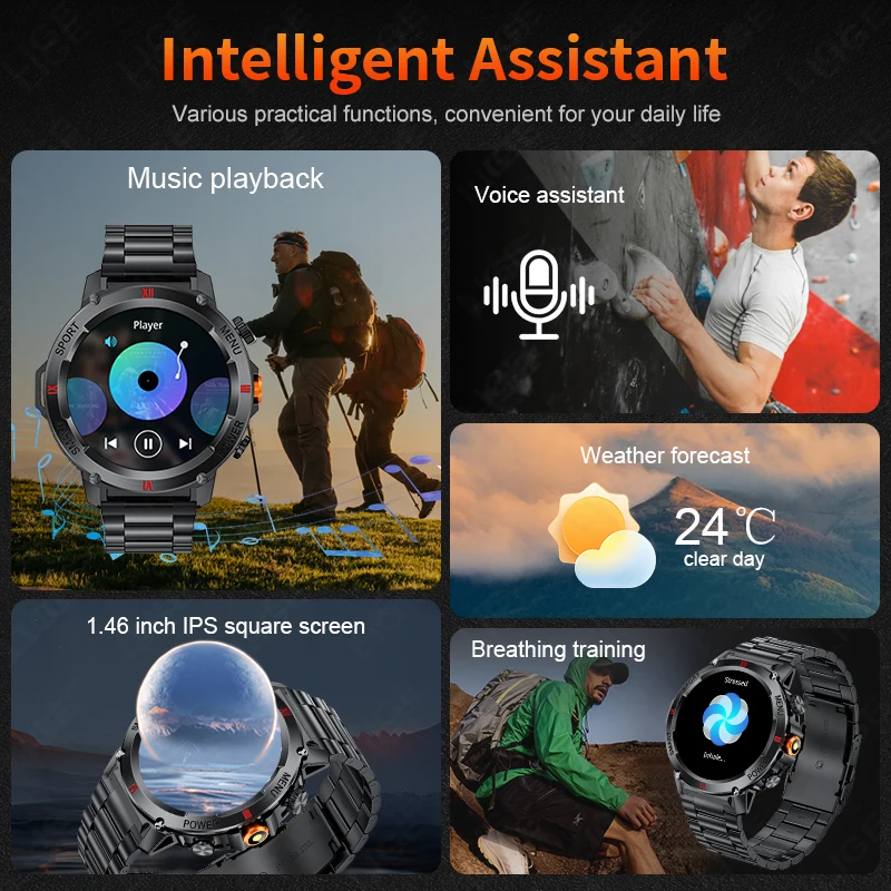 LIGE New LED Flashlight Smart Watches Men Women IP68 Waterproof 100+ Sport Modes Heart Rate Fitness Tracker Outdoor Smartwatch