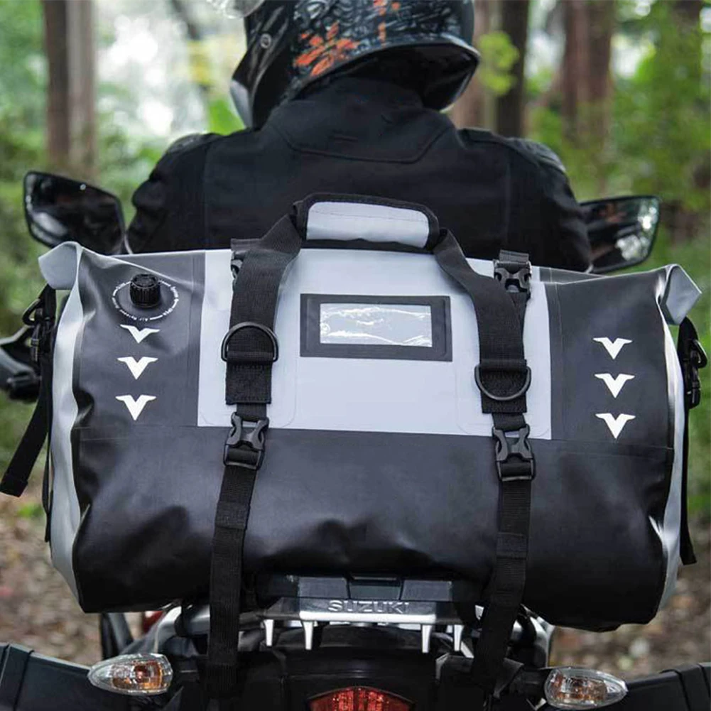 

Motorcycle Travel Luggage Bag Weather Resistant Large Capacity Saddle Bags Waterproof Reflective Tail Duffle Bag Accessories