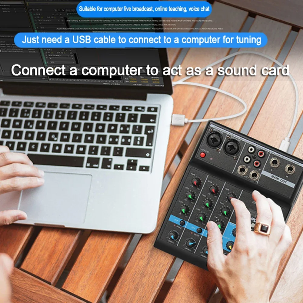 * 4-channel Audio Mixer Portable Live Sound Mixing Console Phantom Power Monitor Interface Computer EU / AU Plug DJ Controller