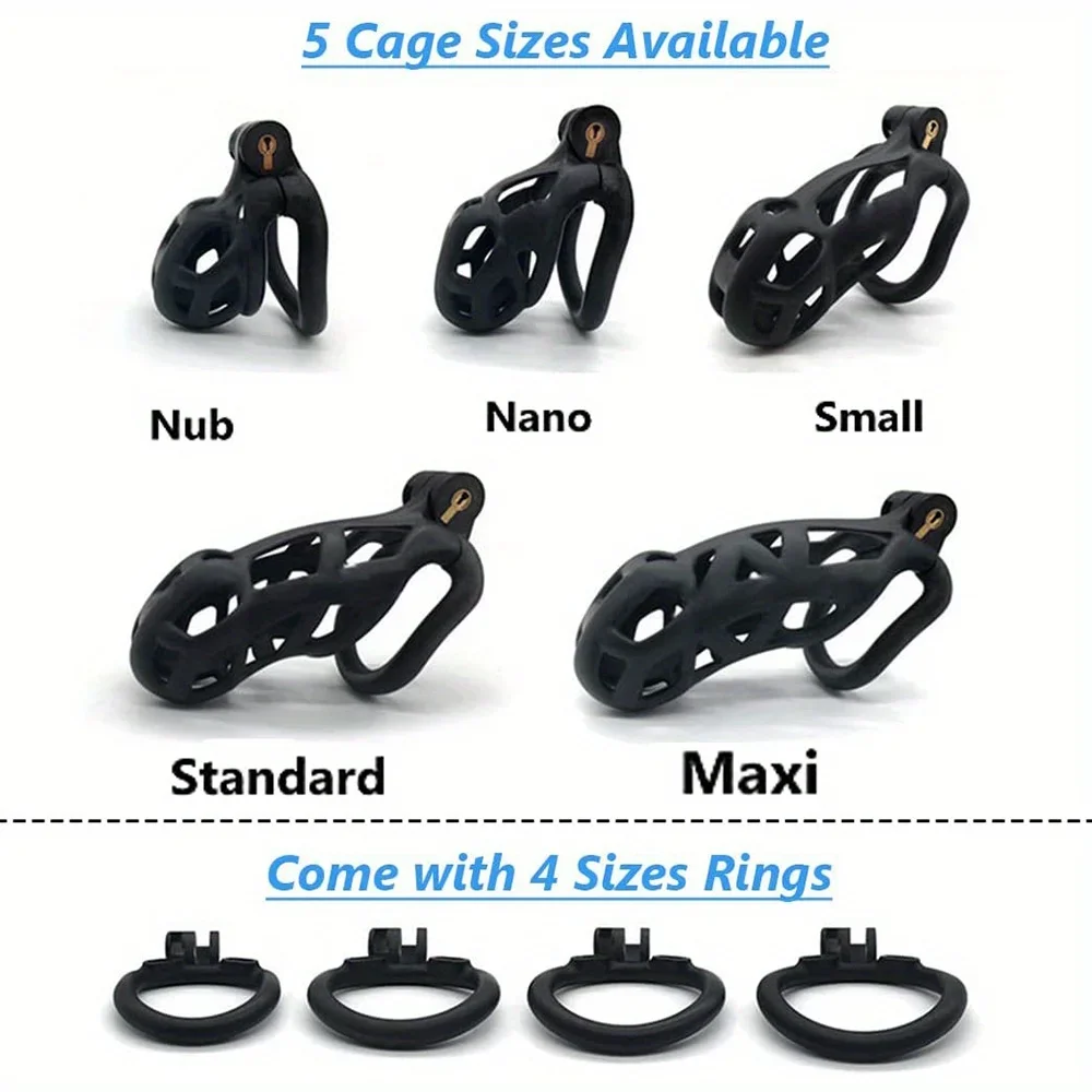 Penis Chastity Cage Chastity Lock Sex Toy Penis Cock Ring Male Penis Lock Chastity Cage with Lock and 4 Rings Resin Virginity for Men Breathable Cock Ring Penis Fetish Restrain