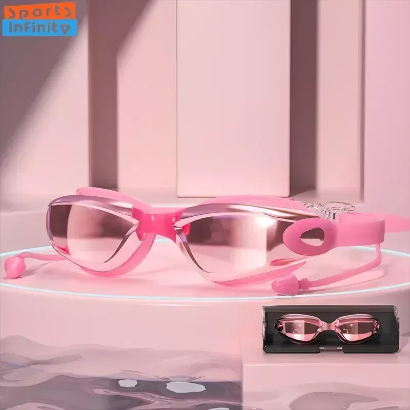 High Definition Swimming Goggles Waterproof and Anti Fog Electroplated Swim Goggles Swim Eyewear with Integrated Earplugs Box 5