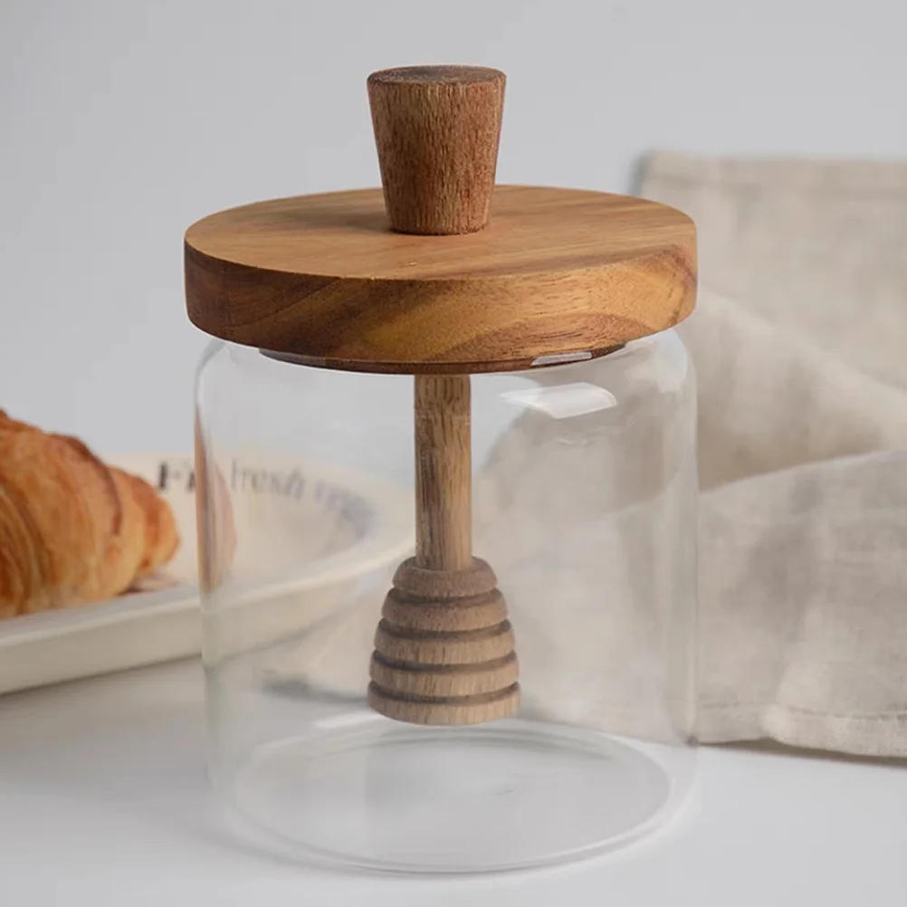 

Glass Honey Pot Bottle Set Honey Dispenser Jars Dipper Container Cover Pots Lids Kitchen Food Grade Sealed Honey Jar