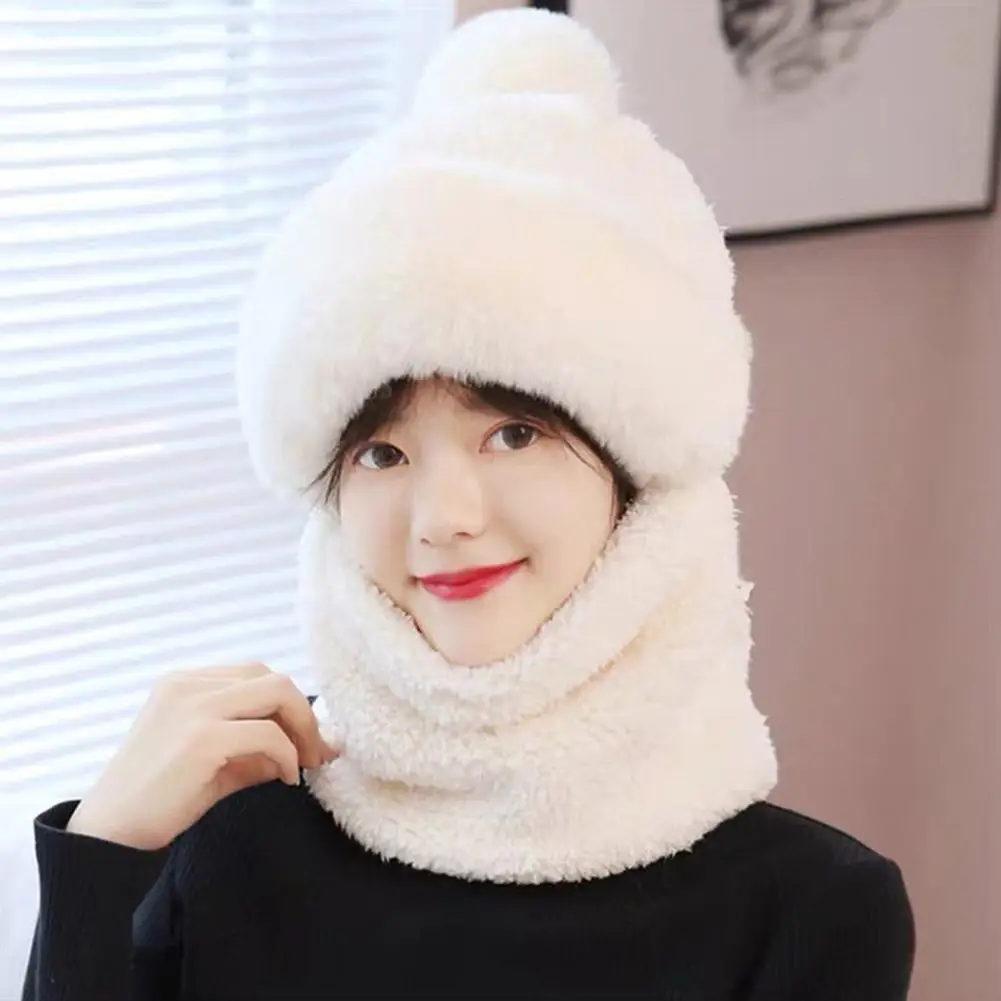 Winter Hats for Women 2024 New Autumn and Winter Collar Scarf Mask One Thick Warm Ear Protection Windproof Hooded Solid Color 5