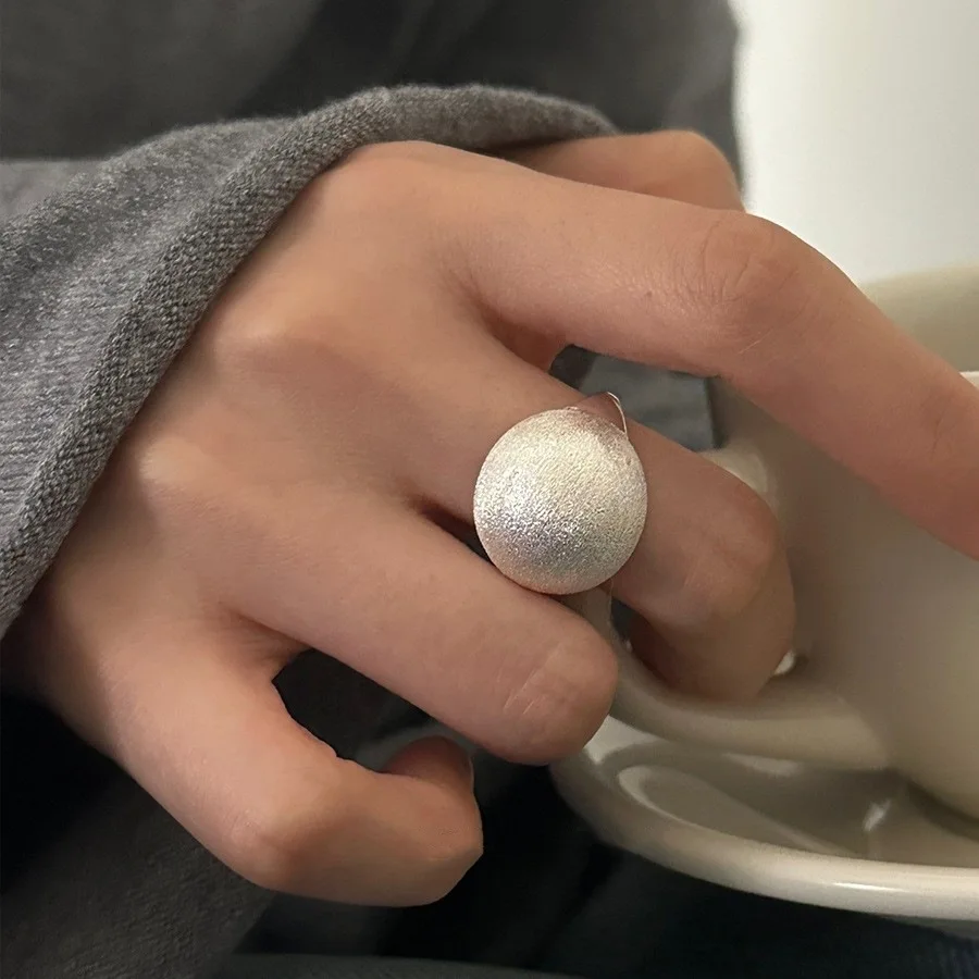 

925 Sterling Silver Simple Retro Shinning Ball Rings For Women Geometric Fashion Smiple Open Handmade Allergy Party Jewelry Gift