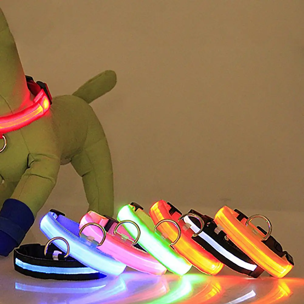 Dog Collar and Pet Collar LED USB Glowing Dog Collar Adjustable Flashing Neck Strap Rain Resistant Nylon