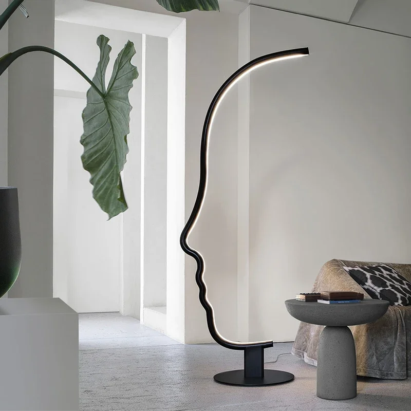 

Nordic Post-modern Floor Lamp in Hotel Living Room and Bedroom Black Art Deco Design Style Home Curved Surface LED Floor Lamp