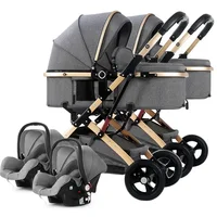 Nouvelle poussette double 3-en-1 2025 avec siège auto, poussette portable pliable à vue haute pour nouveau-né, peut assister ou allonger le bébé 2