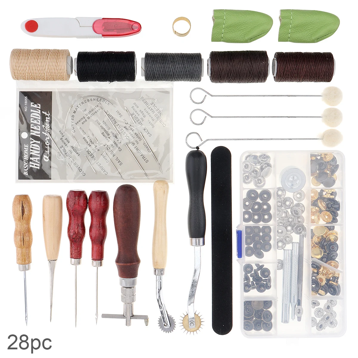 

28pcs/set DIY Leather Craft Handmade Sewing Stitching Punch Carving Work Kit Saddle Groover Waxed Thimble Kit Practical for DIY