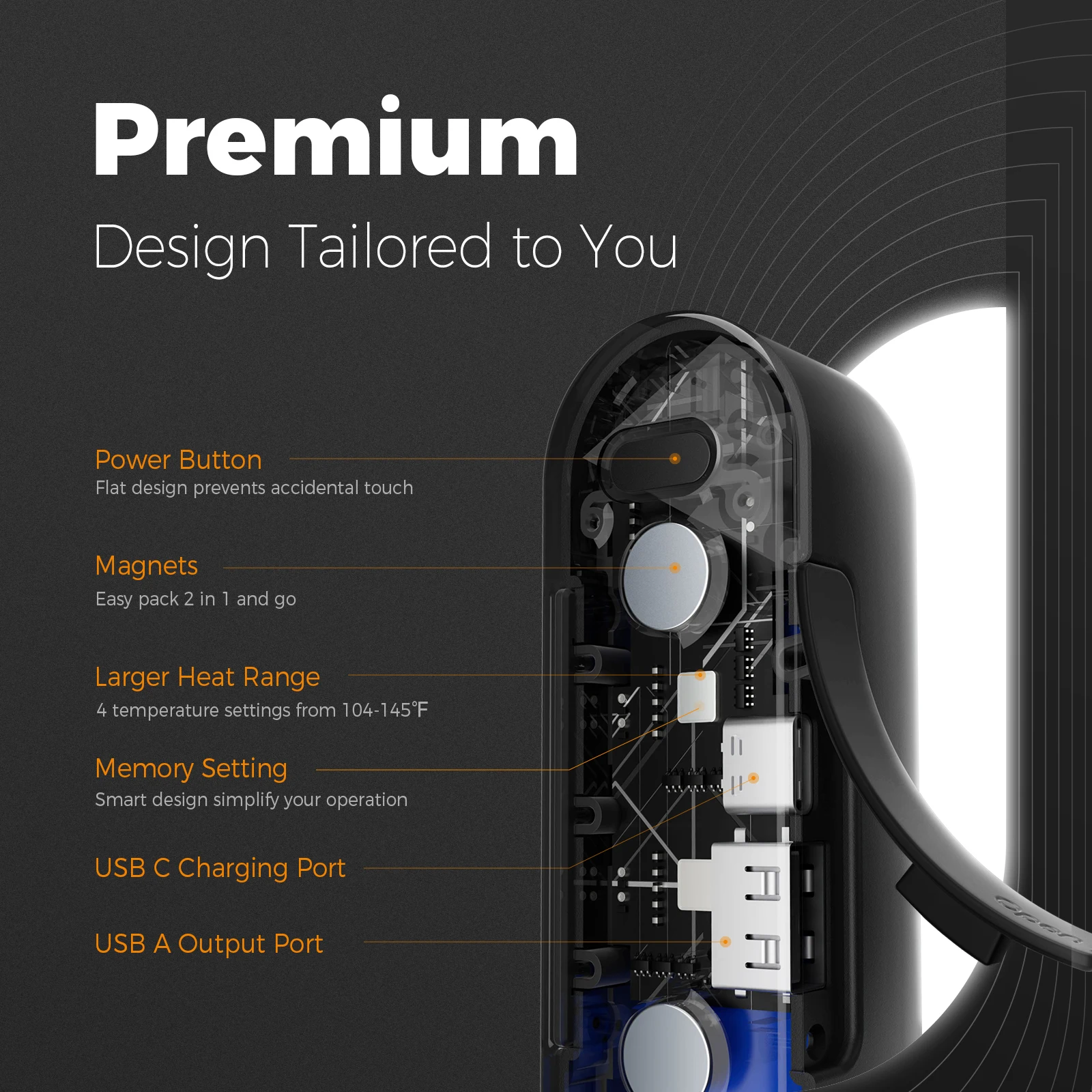 Scaldamani Ricaricabile Chauffe-Mains Rechargeable 5000mAh - 3 Niveaux De Chauffage (45°C-55°C) - Magnétique Et Portable - Or Rose Micro Espion