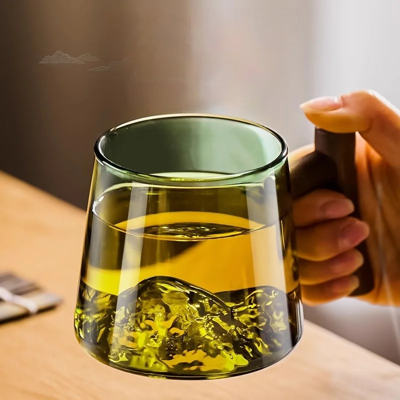 Tea Cup GIANXI 400ml Glass Tea Cup Walnut Anti Scald Handle Thickened High Borosilicate Glass Tea