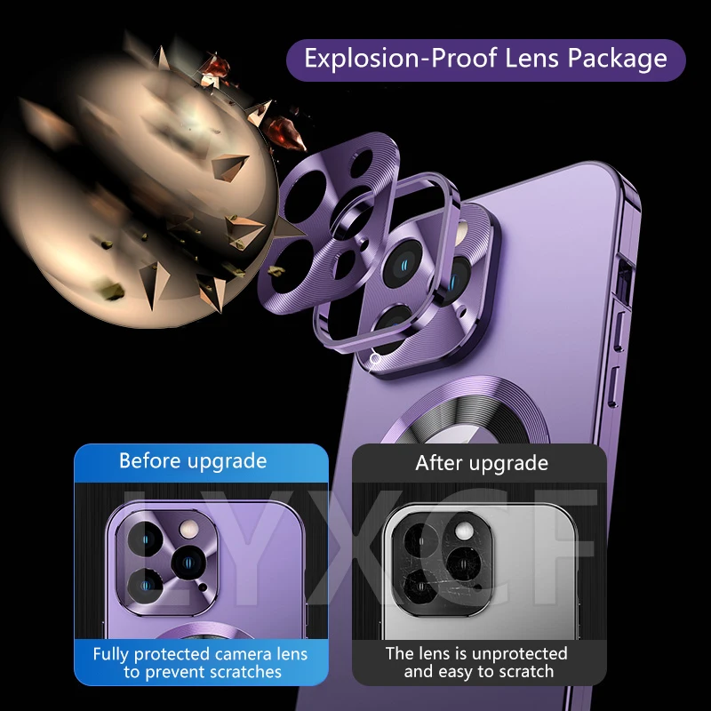 Metal Magnetic Aluminium Alloy Case For iPhone 15 14 13 12 Pro Max HD Glass Camera Lens Protect Original Color Hole Logo Cover