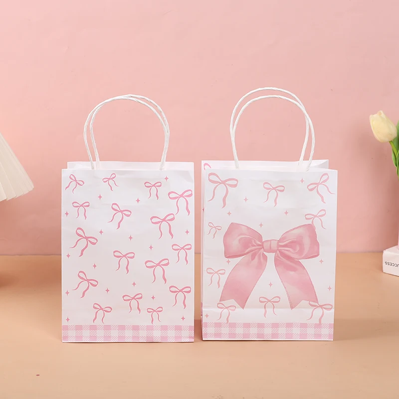 5/10/20 Stücke Rosa Schleife Geschenktüten Papier Süßigkeiten Snack Leckerli Tasche Kinder Mädchen Geburtstag Party Supplies Baby Dusche Dekoration Geschenk Verpackung – Detail 6