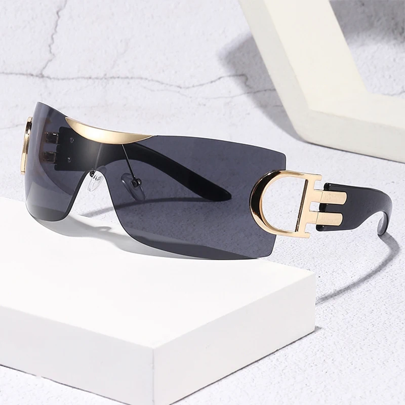 

Солнцезащитные очки без оправы для мужчин и женщин, модные трендовые большие солнечные очки с надписью D, Винтажный дизайн, для вождения, Y2K