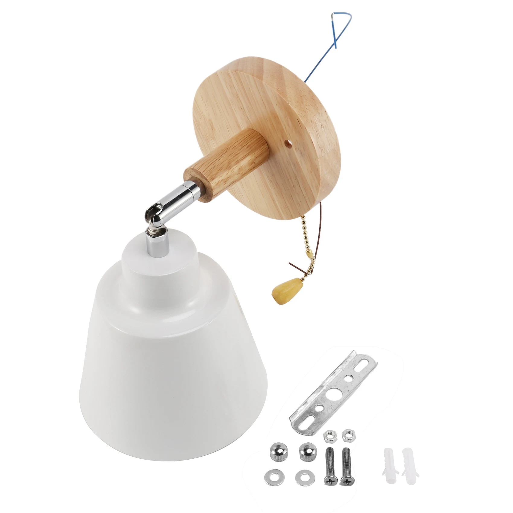 Nordic Wooden Wall Lamp Bedside Wall Lamp Sconce Wall Light for Bedroom Corridor with Zip Switch Freely Rotatable(White)