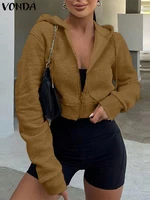 VONDA Fashion Long Sleeve Hooded Sweatshirts 2024 Women Causal Solid Color Zipper Pullover Soprt Simple Loose Hoodies Oversized 1