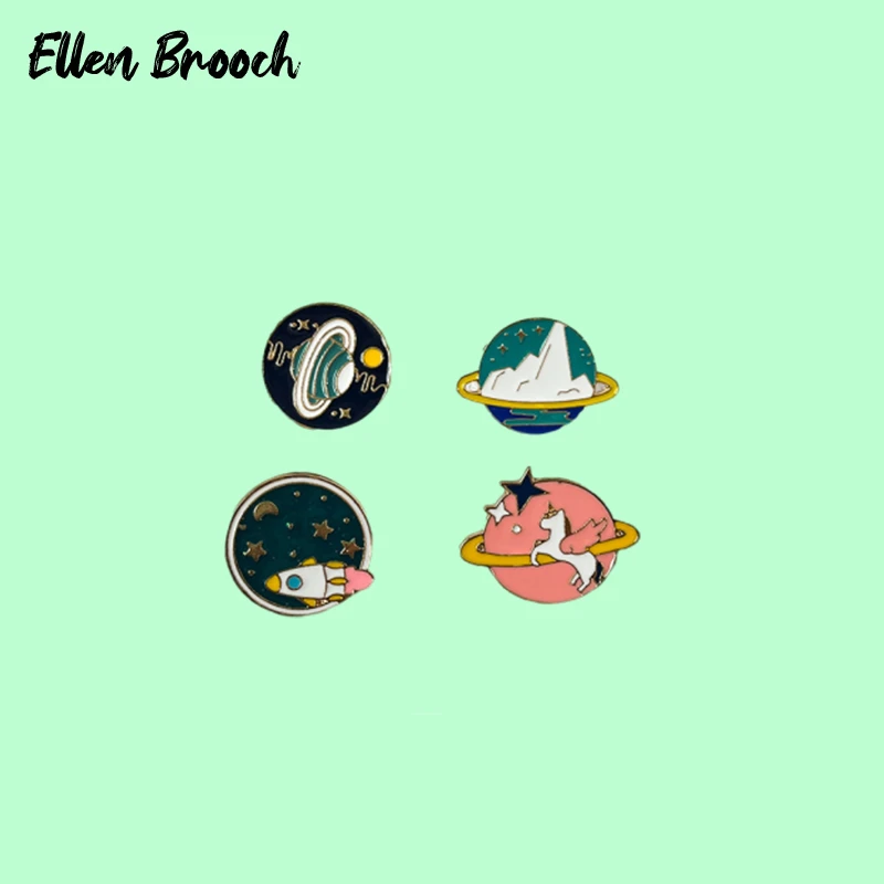 Enamel Pins Space Universe Rocket Star Iceberg Badges On