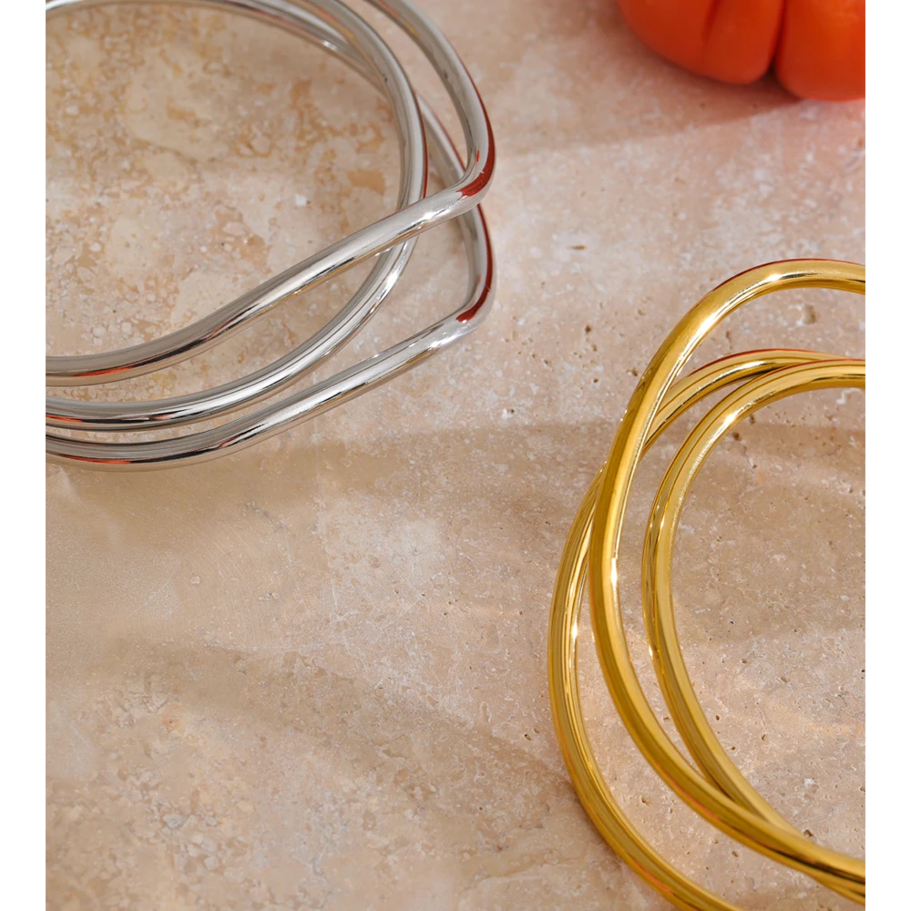 Yhpup Wrist Bracelet Layered Open 60mm Stainless Steel for Women