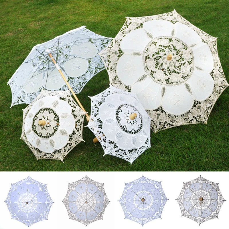 26/43cm Length Embroidery Lace Parasol Umbrella Wedding Decoration Photo Prop Flower Girl Umbrella Cotton Lace Kids Sun