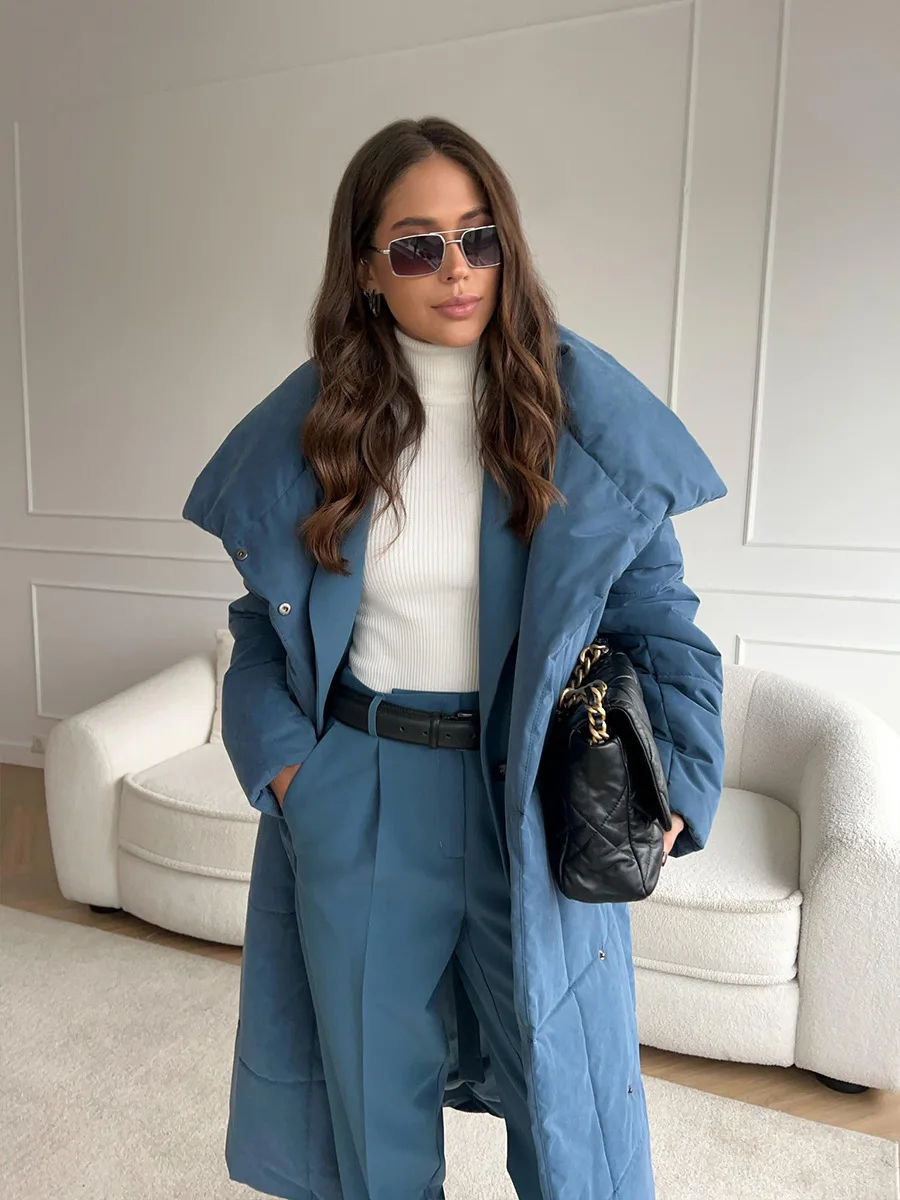 Winter Female Parkas Outwear Loose Lace-Up High Waist Long Sleeve Pocket Lapel Bandage Coat For Women Solid Parkas