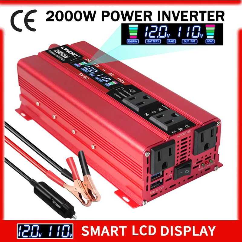 

DC 12V to AC 110V 1500W/2000W/2600W LCD Display Car Power Inverter 3.1A Dual USB US Socket Charger Portable Supply Car Converter