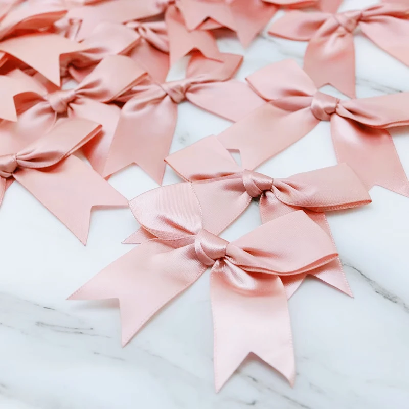 Fresh Pink Ribbon Small Packaging Bow Polyester Satin Bow Flower Handmade Tie Hair Accessories Craft Supplies