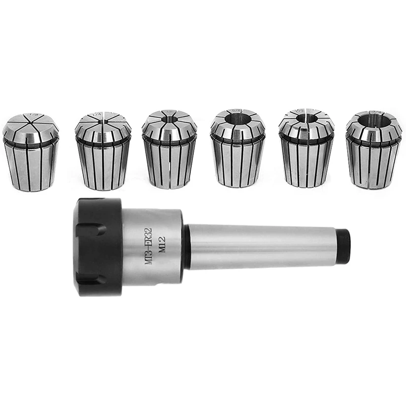 

MT3 Shank With 6PCS ER32 Collet Set, 1Pc MT3 ER32 M12 Collet Chuck Morse Taper Holder , For Milling Machine