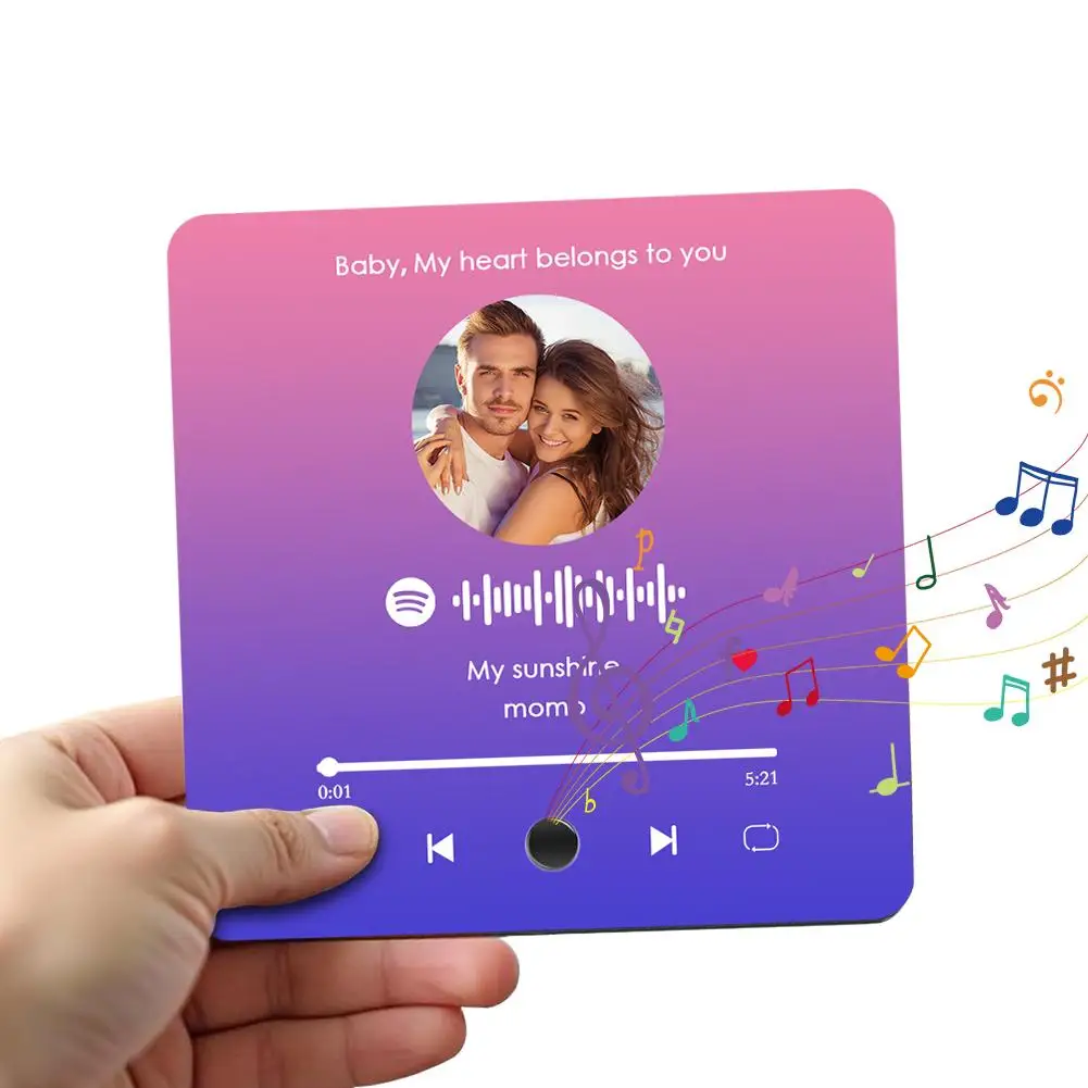 Acrylic Music Fridge Magnet With Photo Personalized Music Fridge Magnet Play Songs Type C Charging Valentine's Gifts