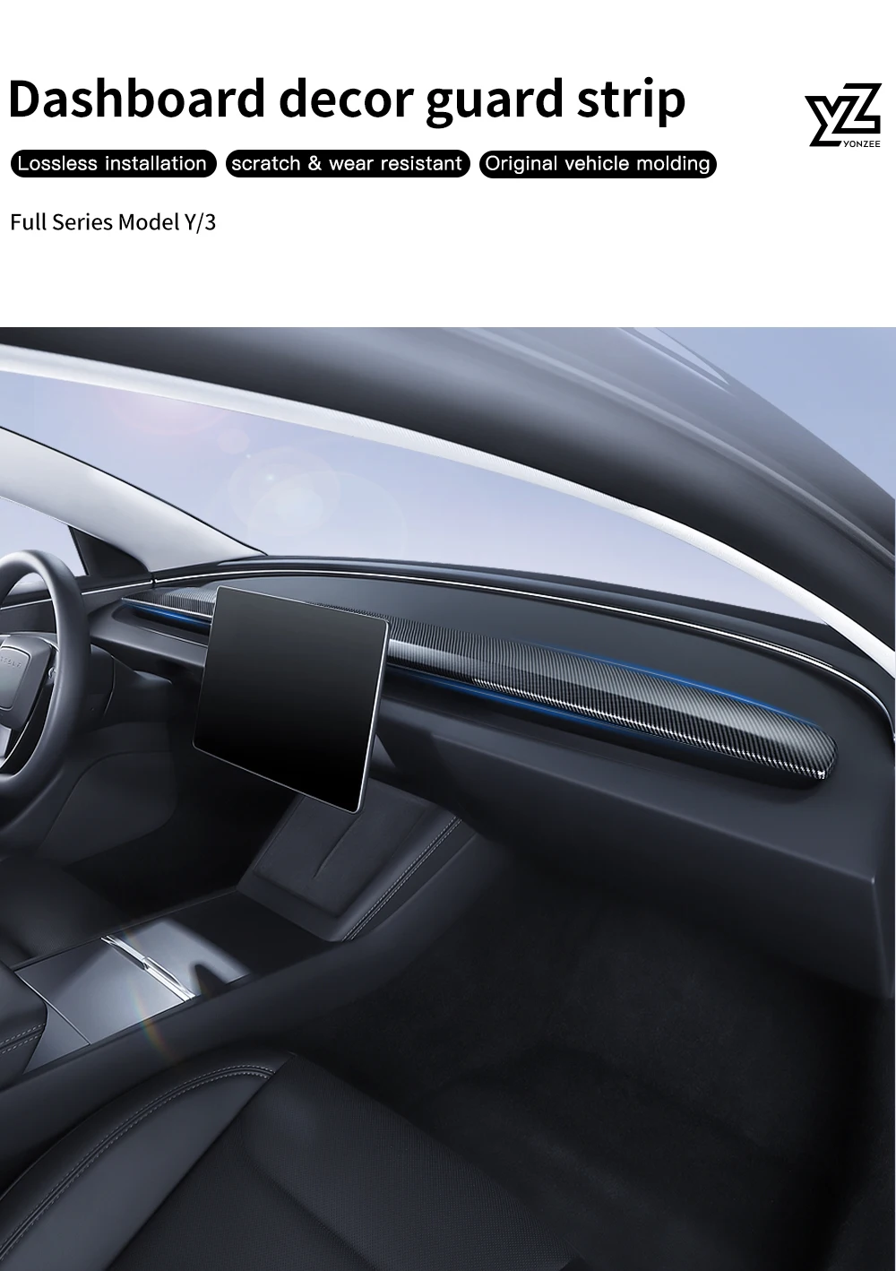 For Tesla Model 3 Highland Model Y Juniper 2025 ABS Dashboard Trim Strip Center