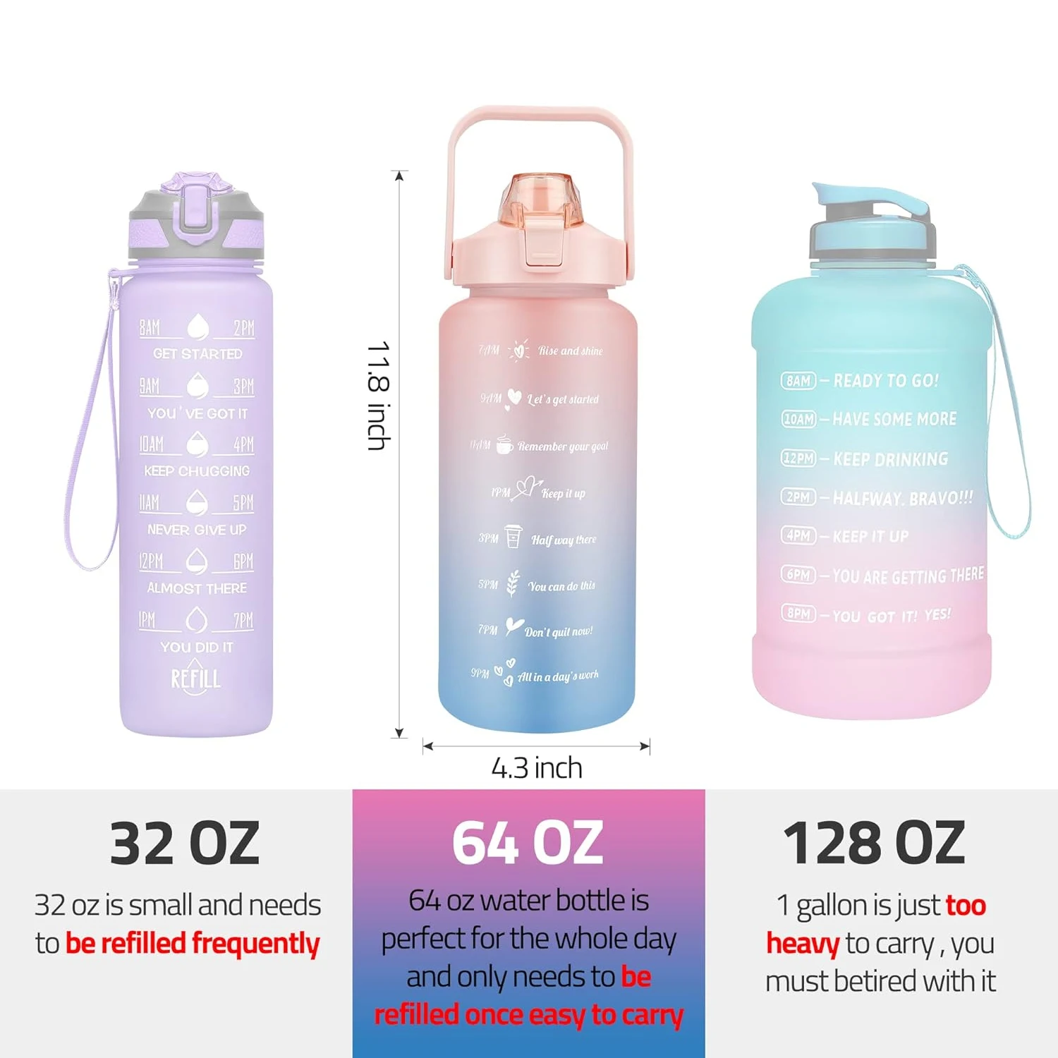 2L Motivational Water Jug with Straw and Time Marker