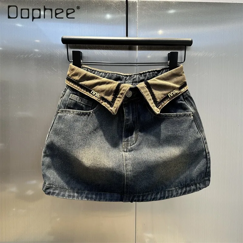 High Waist Contrast Color Short Jean Skirt Female 2024 Early Spring New Streetwear Woman Faded Gray A- Line Sheath Denim Skirts new eac 1 43 maz 5440 tractor saddle early cab uss truck metal frame retained by autohistory diecast for collection gift