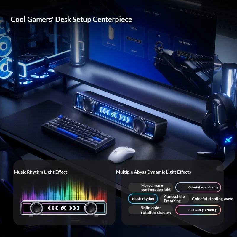 MCHOSE K20Pro 무선 블루투스 게이밍 오디오 스피커 7.1 서라운드 사운드 효과 RGB 탈착식 마이크 PC Switch2 PS4/5
