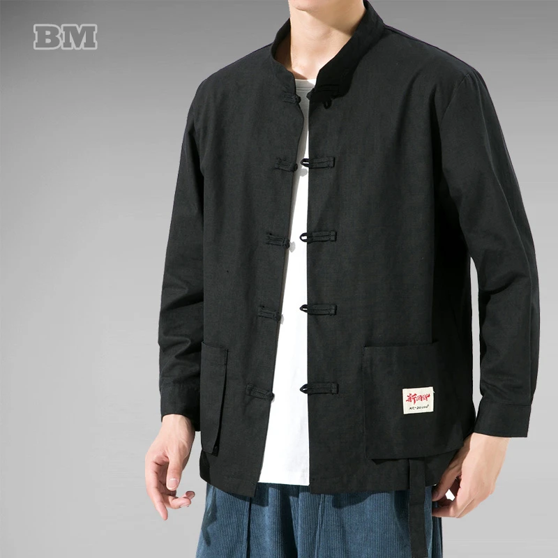 

Chinese Traditional Dress Loose Plus Size Long Sleeve Shirt Tai Chi Kung Fu Suit Oversized Woven Stand Collar Coat Men Clothing