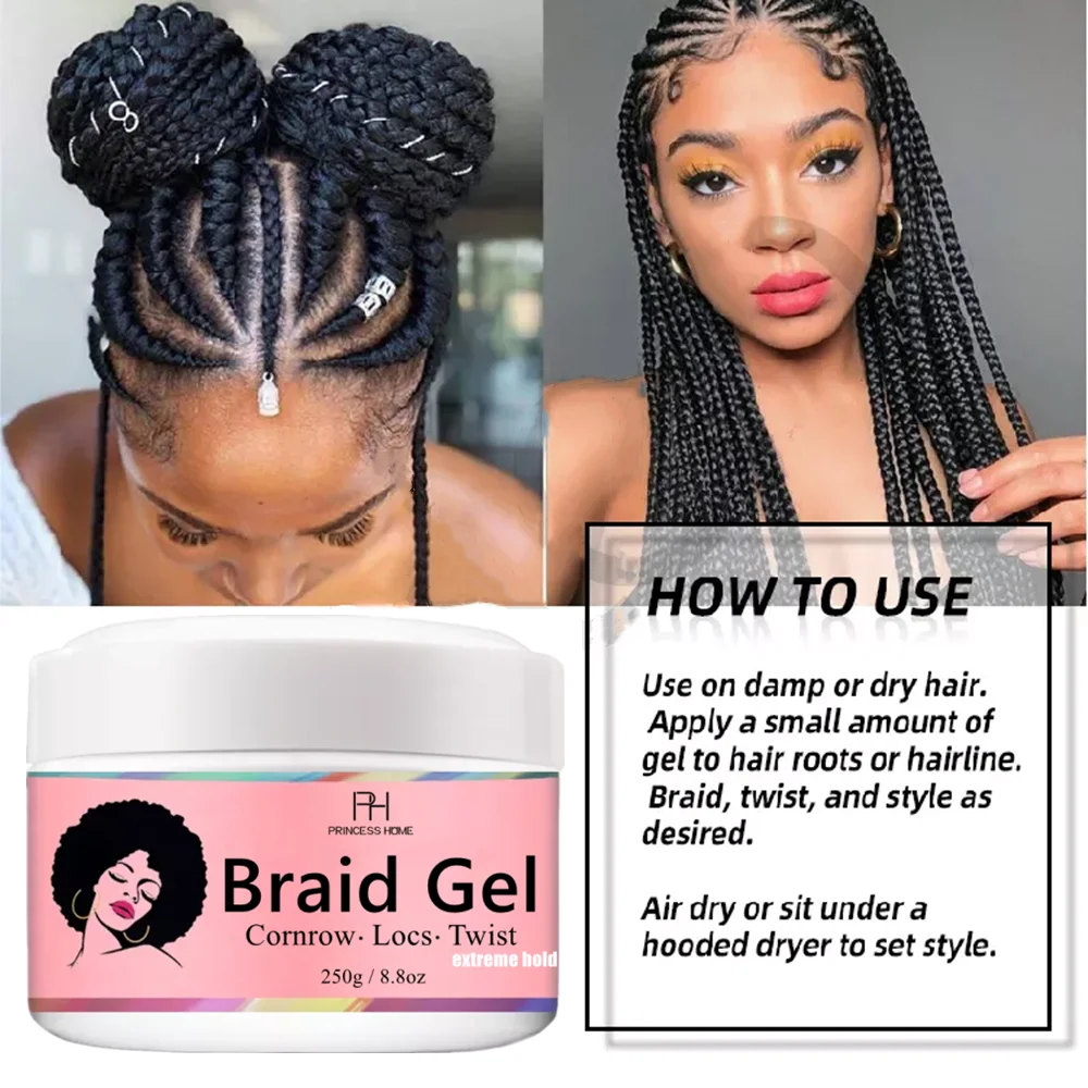 African Hair Styling Products Edge Control Wax Braid Gel 250g Big Size Extra Hold Loc Twist Conditioning Shining Braid Gel