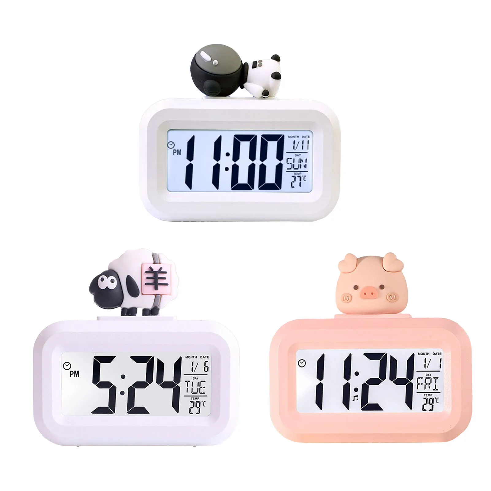 Cute Led Screen Clock Electronic Clock Cute Cartoon LED Screen Desktop Electronic Alarm Data Time Calendar Temperature digital wall clock