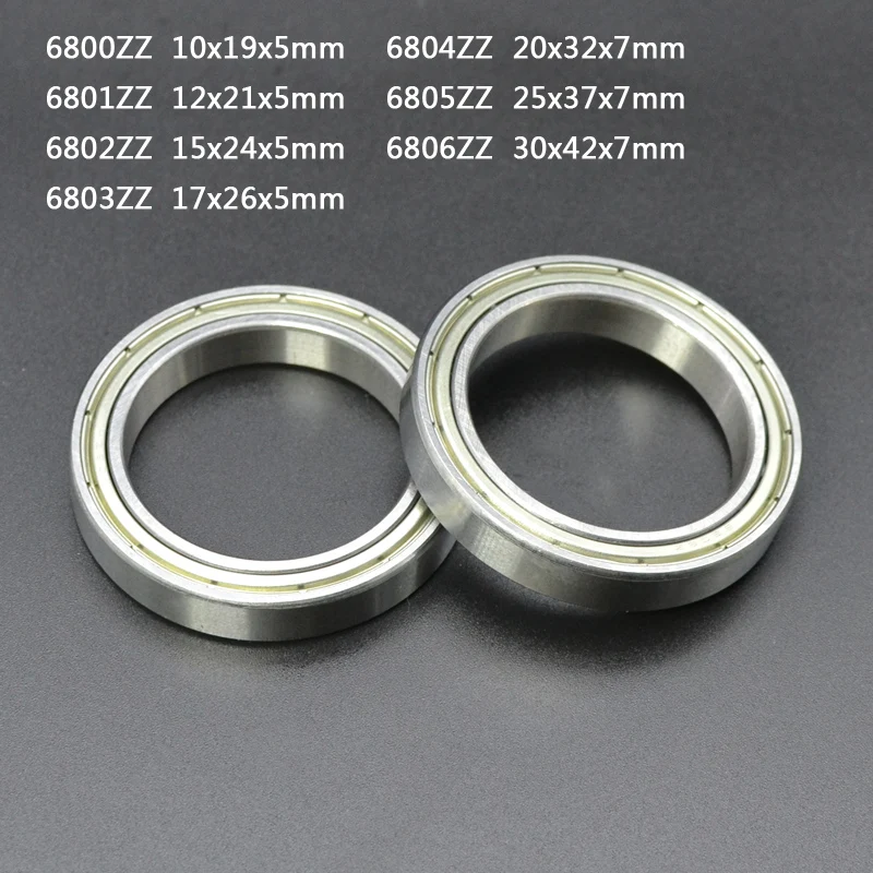 10/5/2pcs 6800 6801 6802 6803 6804 6805 6806ZZThin Wall Metal Shielded Rubber Sealed Bearing Ball Bearings