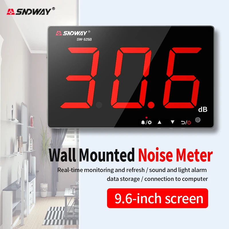 

SNDWAY SW-525 30-130dB Digital Sound Level Meter Wall Mounted Noise Decibel Meter dB Detector Professional Decibelimeter