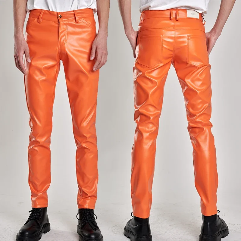 Men Leather Pants Skinny Fit Stretch Fashion PU Leather Trousers Party & Dance Pants Thin 1