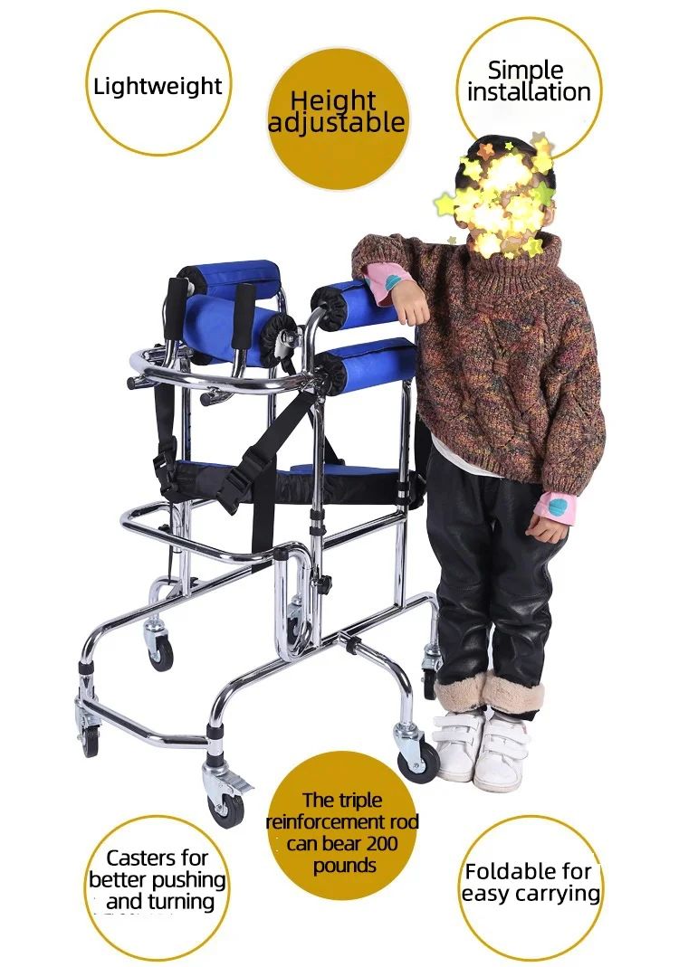 Adjustable Height Rolling Upright Walker with Seat and Brakes Walking Aid for Disabled Hemiplegia Stroke Patient 3