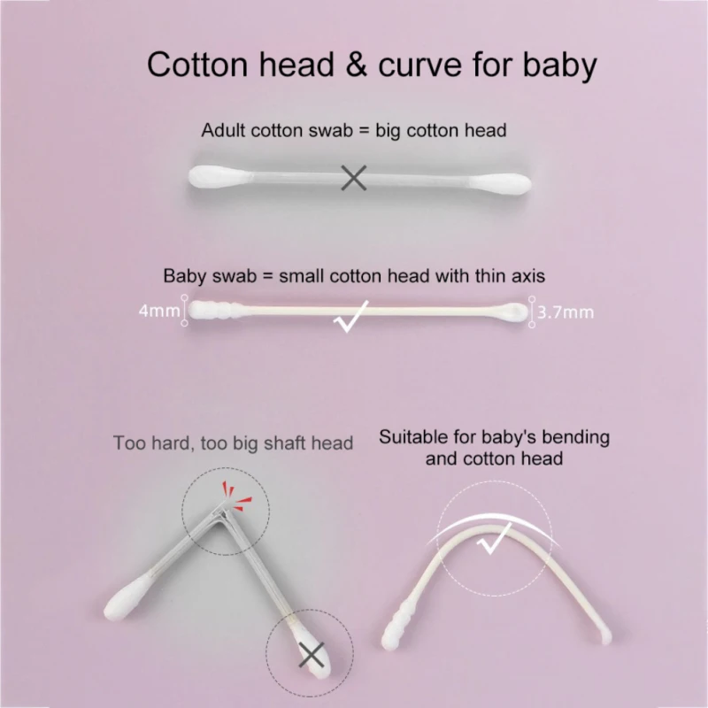 200pcs Baby Cotton Swab Newborn Disposable Ear Nose Scoop Double Degreased Cotton Tip Fluorescent Agent Free Baby Swab