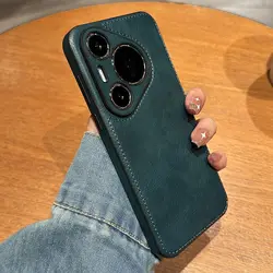 Luxury Vintage Leather Case - Retro Shockproof Silicone Lens Protection Back Cover for Pura 80 Pro (Green)