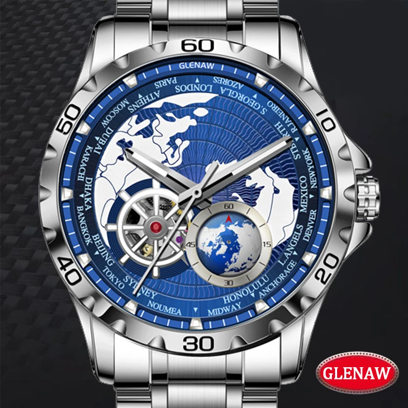 Montre mécanique de luxe GLENAW Earth Series pour homme, avec seconde main rotative, lumineuse et étanche, modèle 2025_voghion.com