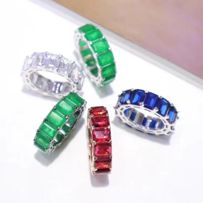 

ZOCA 925 Sterling Silver Emerald Engagement Ring Wedding Silver Full Eternity Ring Jewelry Rings For Women