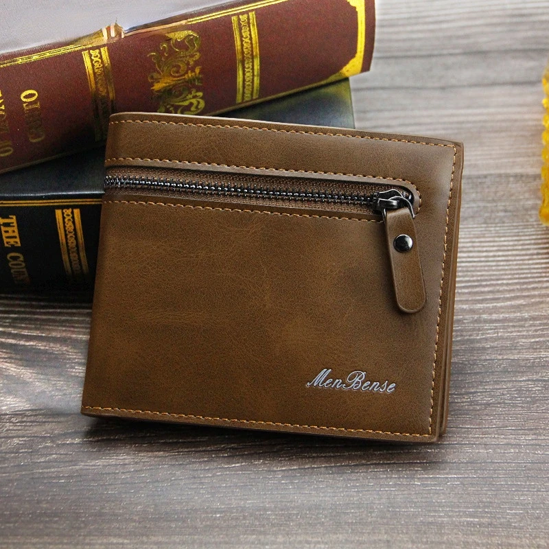 New pattern Men's Wallet PU leather fashion leisure time High-capacity Purse Male zipper Multi card position short wallet