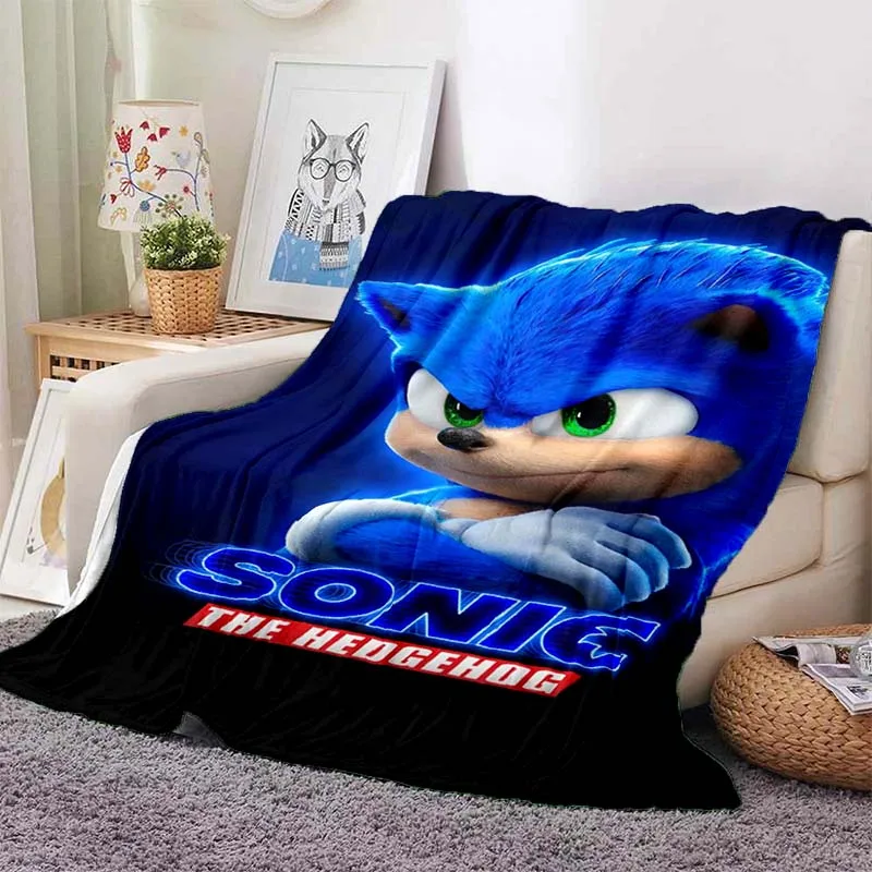 

Cartoon S-sonic Hedgehog Printed Blanket Adult Bedroom Blanket Children's Birthday Gift Flannel Soft and Warm Customizable