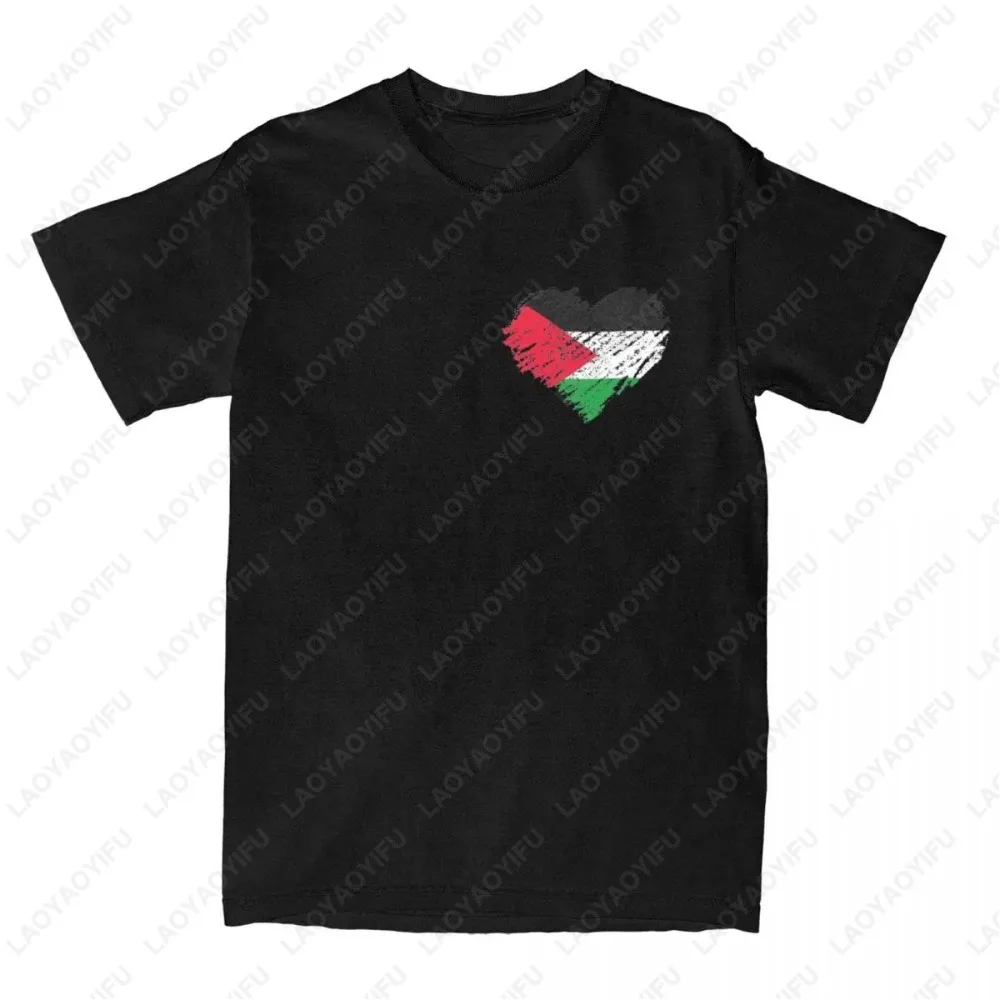 Palästina Palästinensischen Herz Scribble Vintage Männer T-Shirt Streetwear Gedruckt Mode Kurzarm Casual Oansatz Reine Baumwolle Tops