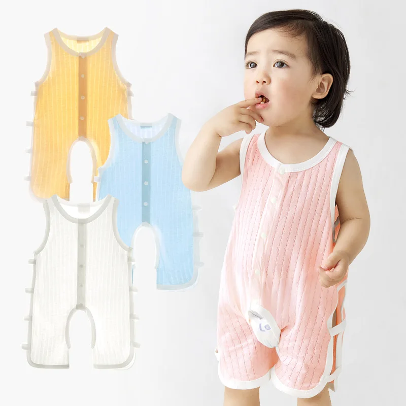 

Infant Summer Cotton Pipa Clothes Boys And Girls Baby Indoor Clothing Sleeveless Breathable Light Romper A214